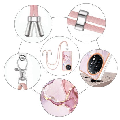 For OnePlus 11 Electroplating Marble Dual-side IMD Phone Case with Lanyard(Rose Gold 005) - OnePlus Cases by buy2fix | Online Shopping UK | buy2fix