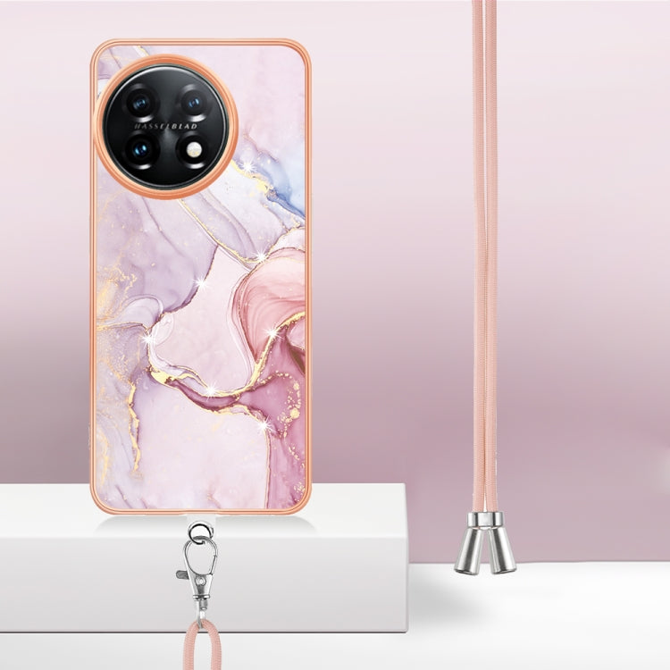 For OnePlus 11 Electroplating Marble Dual-side IMD Phone Case with Lanyard(Rose Gold 005) - OnePlus Cases by buy2fix | Online Shopping UK | buy2fix