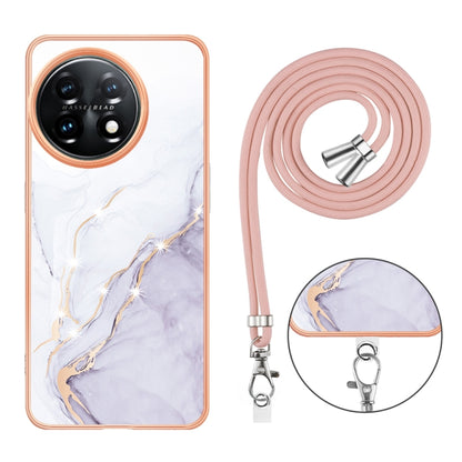 For OnePlus 11 Electroplating Marble Dual-side IMD Phone Case with Lanyard(White 006) - OnePlus Cases by buy2fix | Online Shopping UK | buy2fix