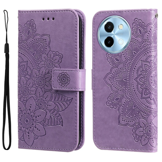 For vivo Y38 5G / T3x 5G Global Seven-petal Flowers Embossing Leather Phone Case(Light Purple) - vivo Cases by buy2fix | Online Shopping UK | buy2fix