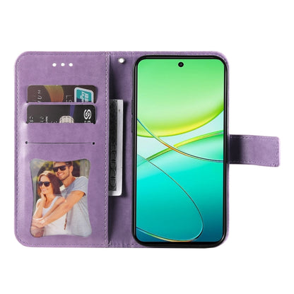 For vivo Y38 5G / T3x 5G Global Seven-petal Flowers Embossing Leather Phone Case(Light Purple) - vivo Cases by buy2fix | Online Shopping UK | buy2fix