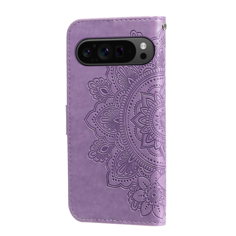 For Google Pixel 9 Pro Seven-petal Flowers Embossing Leather Phone Case(Light Purple) - Google Cases by buy2fix | Online Shopping UK | buy2fix