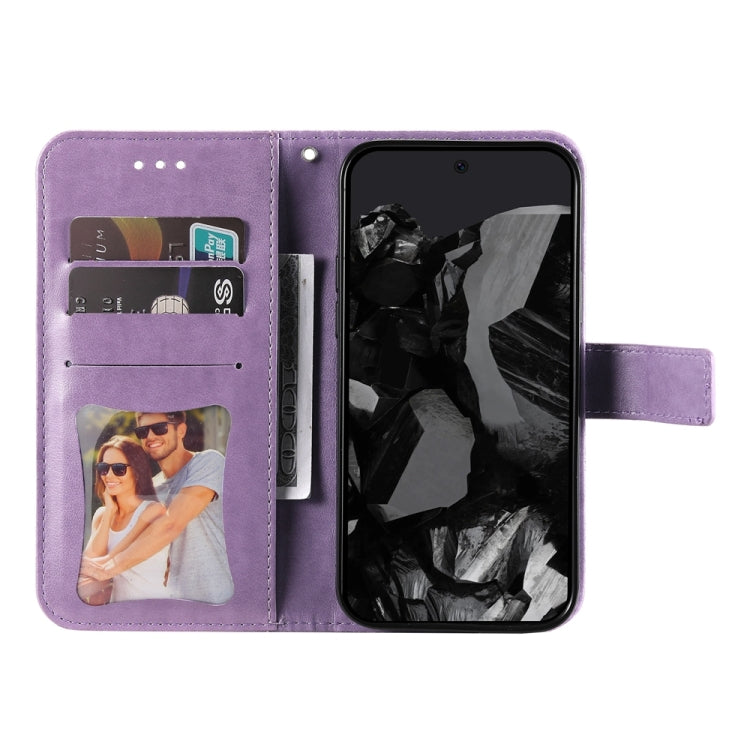 For Google Pixel 9 Pro Seven-petal Flowers Embossing Leather Phone Case(Light Purple) - Google Cases by buy2fix | Online Shopping UK | buy2fix