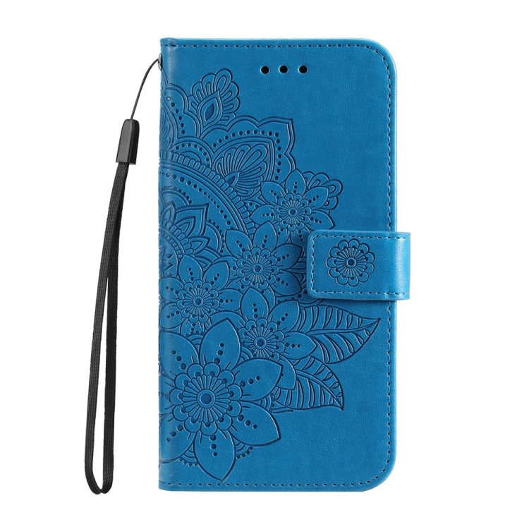 For Google Pixel 9 Pro Seven-petal Flowers Embossing Leather Phone Case(Blue) by buy2fix