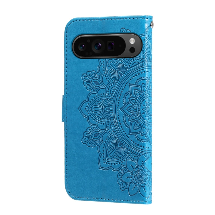 For Google Pixel 9 Pro Seven-petal Flowers Embossing Leather Phone Case(Blue) by buy2fix