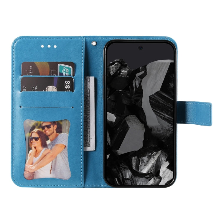 For Google Pixel 9 Pro Seven-petal Flowers Embossing Leather Phone Case(Blue) by buy2fix