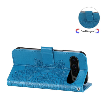 For Google Pixel 9 Pro Seven-petal Flowers Embossing Leather Phone Case(Blue) by buy2fix