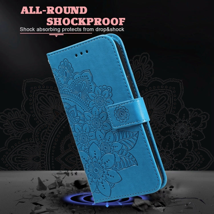 For Google Pixel 9 Pro Seven-petal Flowers Embossing Leather Phone Case(Blue) by buy2fix