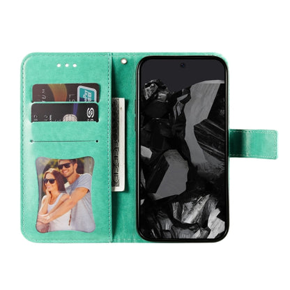 For Google Pixel 9 Pro Seven-petal Flowers Embossing Leather Phone Case(Green) by buy2fix