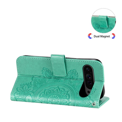 For Google Pixel 9 Pro Seven-petal Flowers Embossing Leather Phone Case(Green) by buy2fix