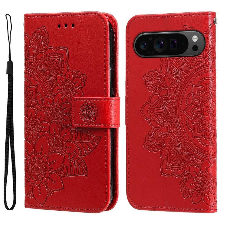 For Google Pixel 9 Pro Seven-petal Flowers Embossing Leather Phone Case(Red) by buy2fix