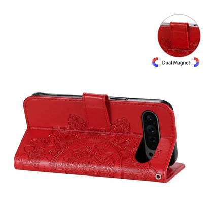 For Google Pixel 9 Pro Seven-petal Flowers Embossing Leather Phone Case(Red) by buy2fix