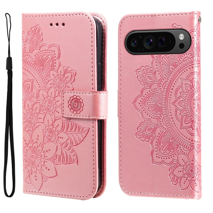 For Google Pixel 9 Pro Seven-petal Flowers Embossing Leather Phone Case(Rose Gold) by buy2fix