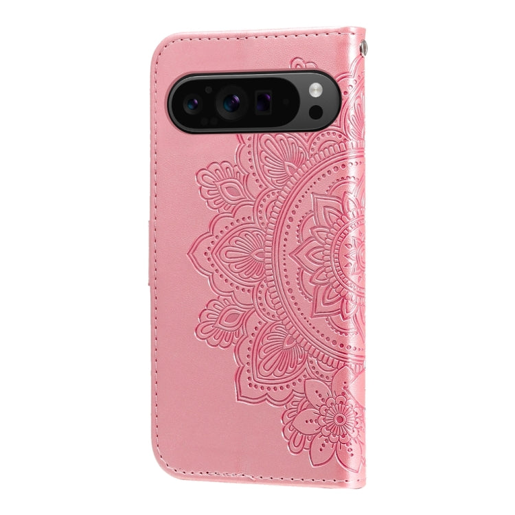 For Google Pixel 9 Pro Seven-petal Flowers Embossing Leather Phone Case(Rose Gold) by buy2fix
