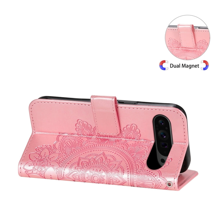 For Google Pixel 9 Pro Seven-petal Flowers Embossing Leather Phone Case(Rose Gold) by buy2fix