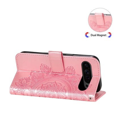 For Google Pixel 9 Pro Seven-petal Flowers Embossing Leather Phone Case(Rose Gold) by buy2fix