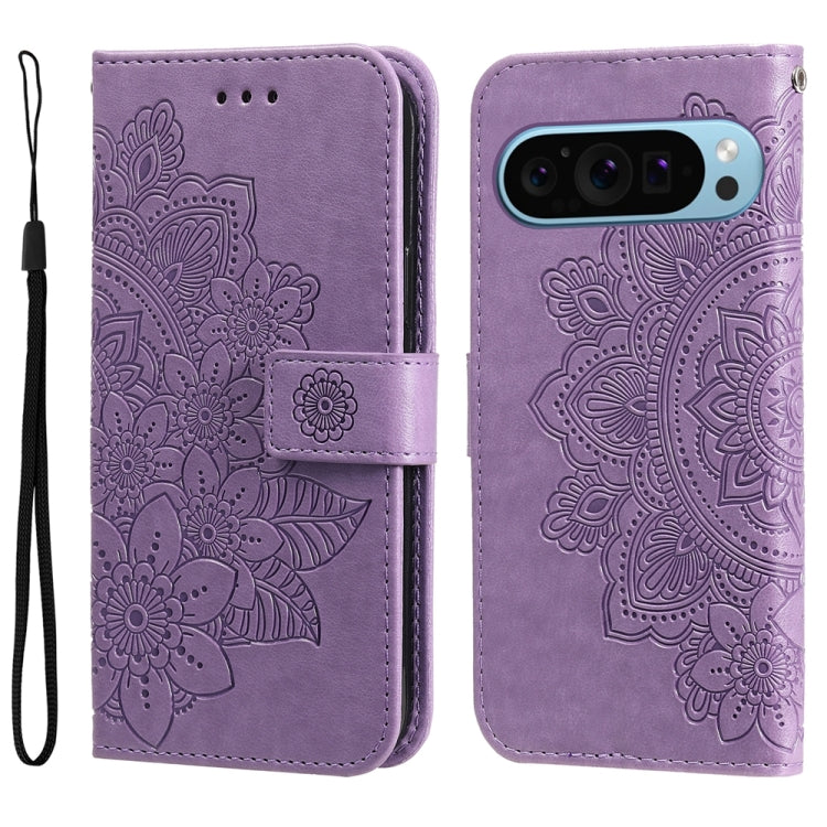 For Google Pixel 9 Seven-petal Flowers Embossing Leather Phone Case(Light Purple) by buy2fix