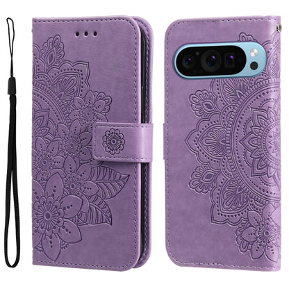 For Google Pixel 9 Seven-petal Flowers Embossing Leather Phone Case(Light Purple) by buy2fix