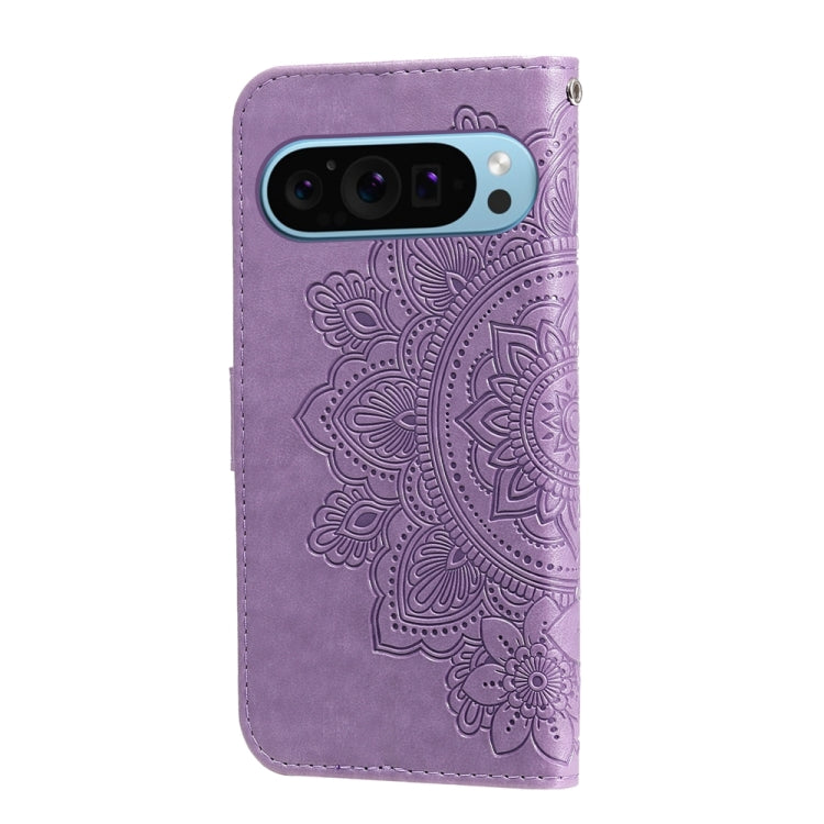 For Google Pixel 9 Seven-petal Flowers Embossing Leather Phone Case(Light Purple) by buy2fix