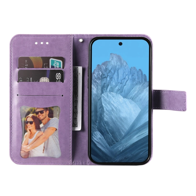 For Google Pixel 9 Seven-petal Flowers Embossing Leather Phone Case(Light Purple) by buy2fix