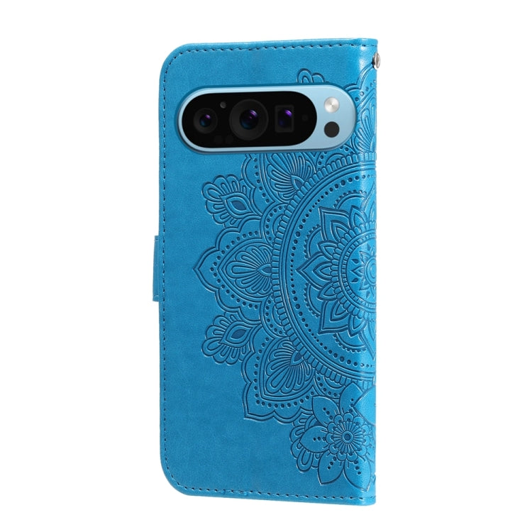 For Google Pixel 9 Seven-petal Flowers Embossing Leather Phone Case(Blue) by buy2fix