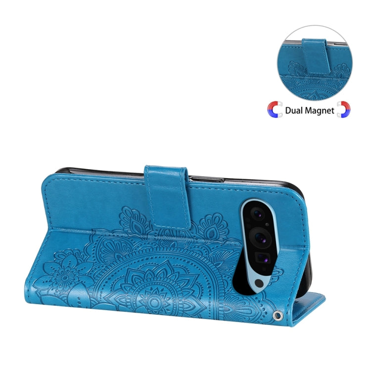 For Google Pixel 9 Seven-petal Flowers Embossing Leather Phone Case(Blue) by buy2fix