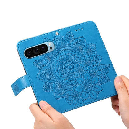 For Google Pixel 9 Seven-petal Flowers Embossing Leather Phone Case(Blue) by buy2fix