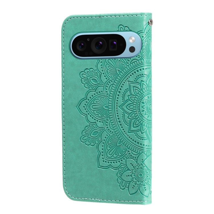 For Google Pixel 9 Seven-petal Flowers Embossing Leather Phone Case(Green) by buy2fix