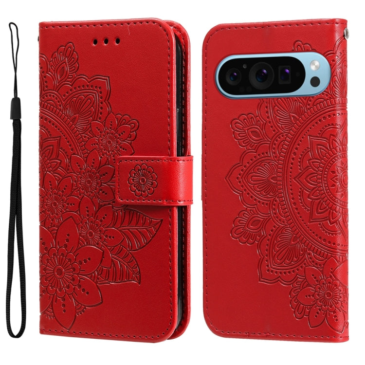 For Google Pixel 9 Seven-petal Flowers Embossing Leather Phone Case(Red) by buy2fix