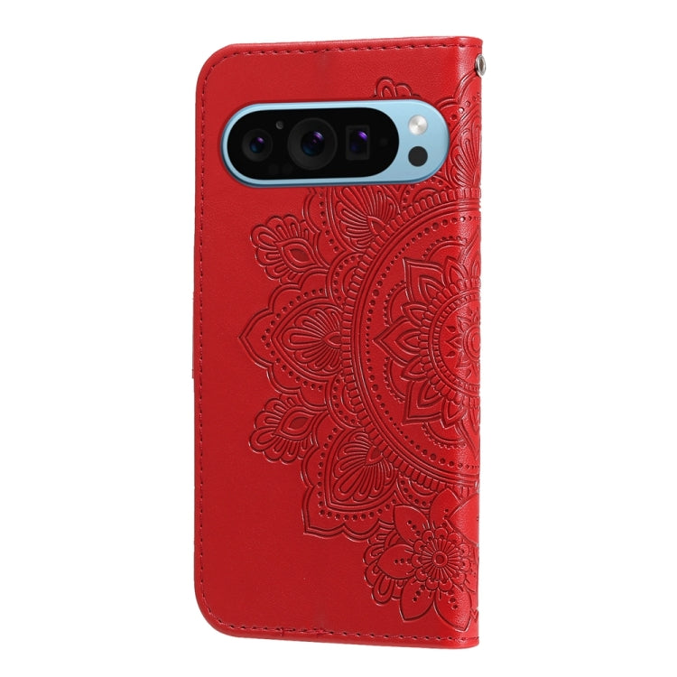 For Google Pixel 9 Seven-petal Flowers Embossing Leather Phone Case(Red) by buy2fix