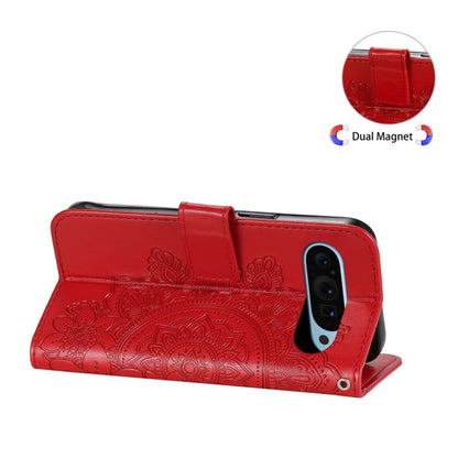 For Google Pixel 9 Seven-petal Flowers Embossing Leather Phone Case(Red) by buy2fix