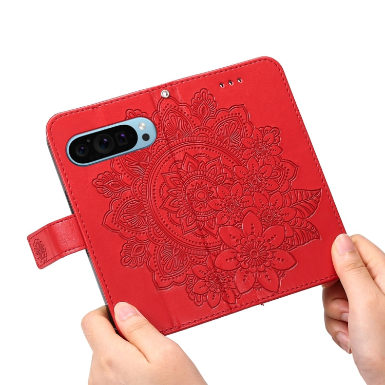 For Google Pixel 9 Seven-petal Flowers Embossing Leather Phone Case(Red) by buy2fix