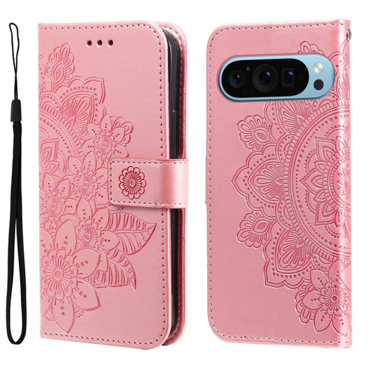 For Google Pixel 9 Seven-petal Flowers Embossing Leather Phone Case(Rose Gold) by buy2fix