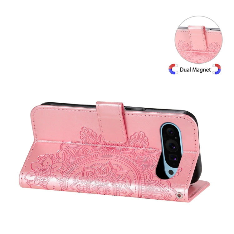 For Google Pixel 9 Seven-petal Flowers Embossing Leather Phone Case(Rose Gold) by buy2fix