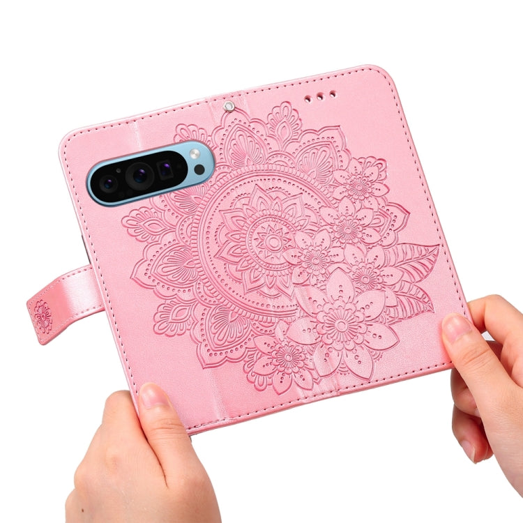For Google Pixel 9 Seven-petal Flowers Embossing Leather Phone Case(Rose Gold) by buy2fix