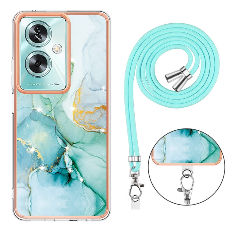 For OPPO A79 5G Global Electroplating Marble Dual-side IMD Phone Case with Lanyard(Green 003) by buy2fix