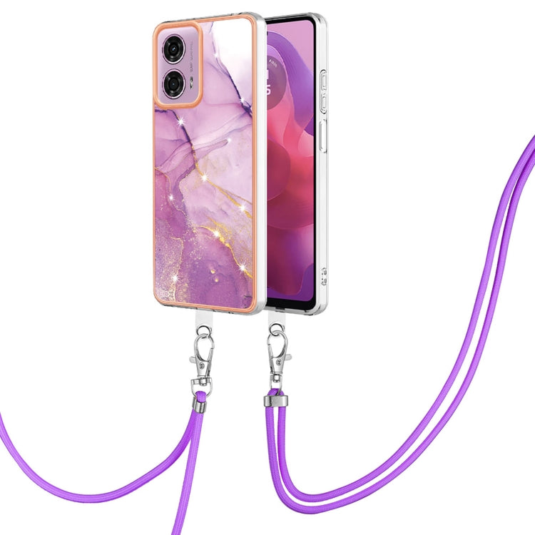 For Motorola Moto G04 4G / G24 4G Electroplating Marble Dual-side IMD Phone Case with Lanyard(Purple 001) by buy2fix