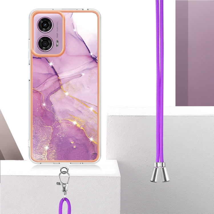 For Motorola Moto G04 4G / G24 4G Electroplating Marble Dual-side IMD Phone Case with Lanyard(Purple 001) by buy2fix