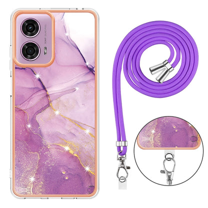 For Motorola Moto G04 4G / G24 4G Electroplating Marble Dual-side IMD Phone Case with Lanyard(Purple 001) by buy2fix