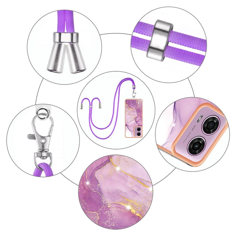 For Motorola Moto G04 4G / G24 4G Electroplating Marble Dual-side IMD Phone Case with Lanyard(Purple 001) by buy2fix