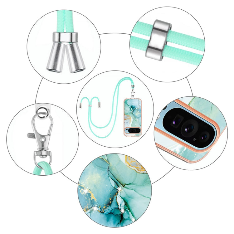 For Google Pixel 9 / 9 Pro Electroplating Marble Dual-side IMD Phone Case with Lanyard(Green 003) by buy2fix
