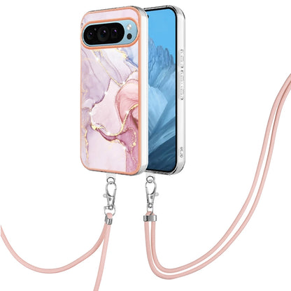 For Google Pixel 9 / 9 Pro Electroplating Marble Dual-side IMD Phone Case with Lanyard(Rose Gold 005) by buy2fix