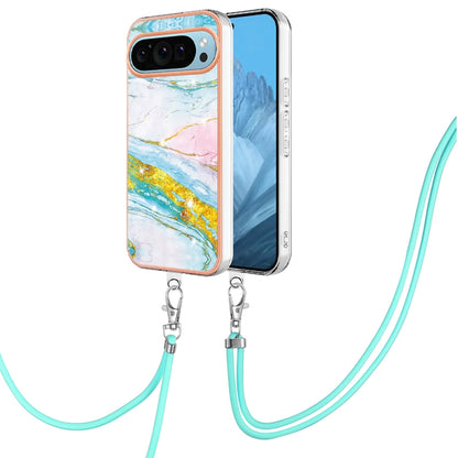 For Google Pixel 9 Pro XL Electroplating Marble Dual-side IMD Phone Case with Lanyard(Green 004) by buy2fix