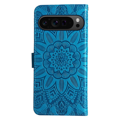 For Google Pixel 9 Pro Embossed Sunflower Leather Phone Case(Blue) by buy2fix