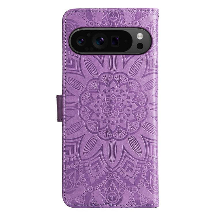 For Google Pixel 9 Pro Embossed Sunflower Leather Phone Case(Purple) by buy2fix