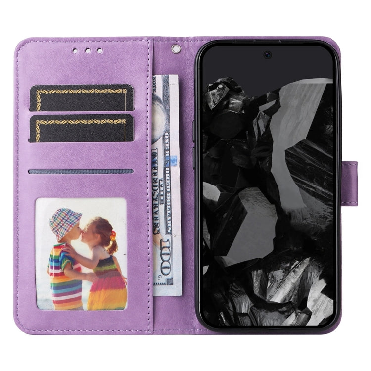 For Google Pixel 9 Pro Embossed Sunflower Leather Phone Case(Purple) by buy2fix