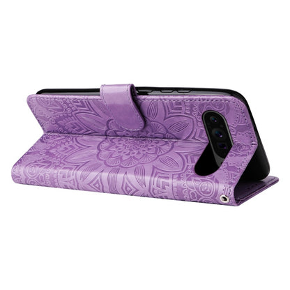 For Google Pixel 9 Pro Embossed Sunflower Leather Phone Case(Purple) by buy2fix