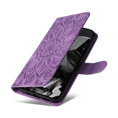 For Google Pixel 9 Pro Embossed Sunflower Leather Phone Case(Purple) by buy2fix
