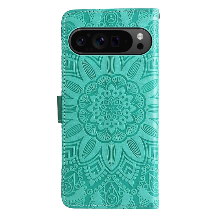 For Google Pixel 9 Pro Embossed Sunflower Leather Phone Case(Green) by buy2fix