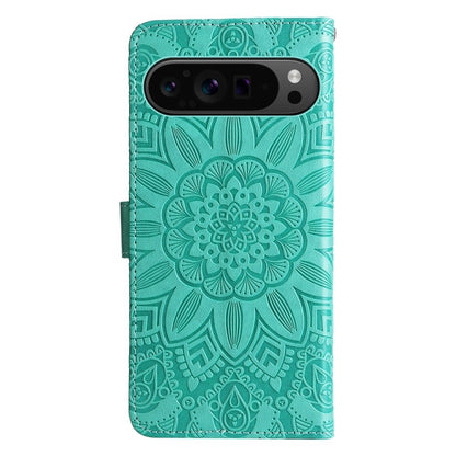 For Google Pixel 9 Pro Embossed Sunflower Leather Phone Case(Green) by buy2fix